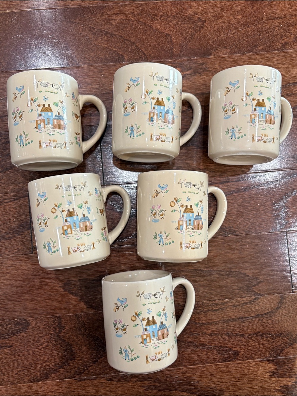Heartland Cream Ceramic Mugs with Pastel Cottage Floral Design - Set of 6